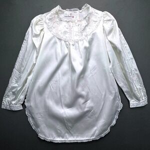 VTG NWT filigree women lace satin blouse S embroidered ribbon trim puff sleeve